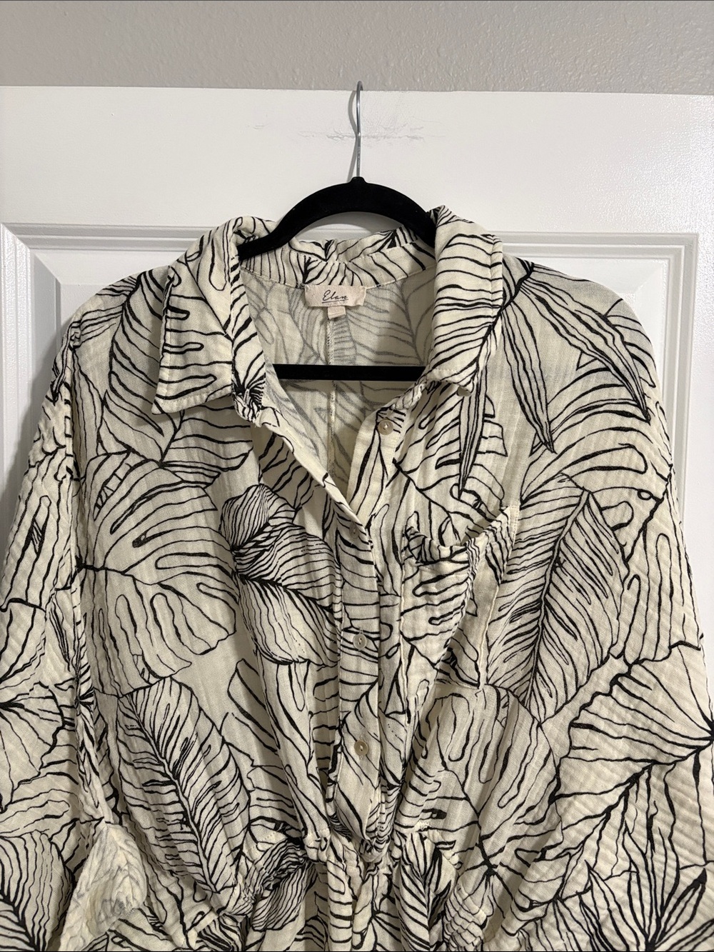 Elan Cream Dress with Black Leaf Print tunic